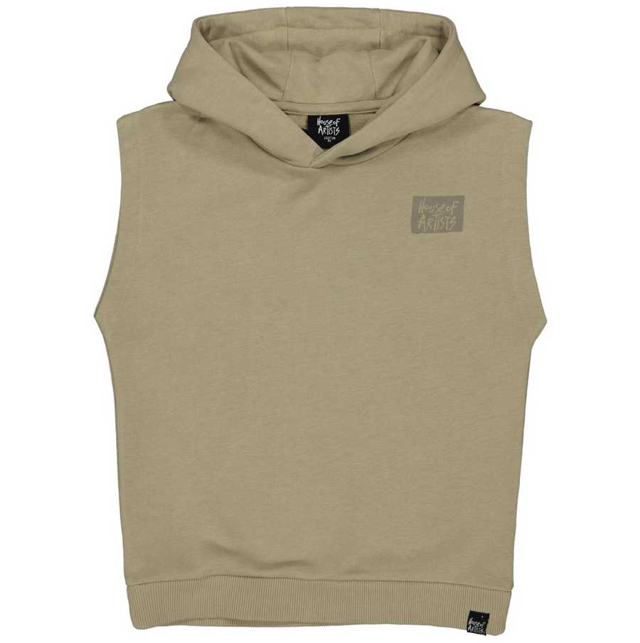 HOODED SWEATER SLEEVLESS | Taupe