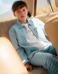 Overshirt denim met allover print | AOP White Text