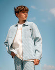 Overshirt denim met allover print | AOP White Text