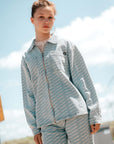 Overshirt denim met allover print | AOP White Text